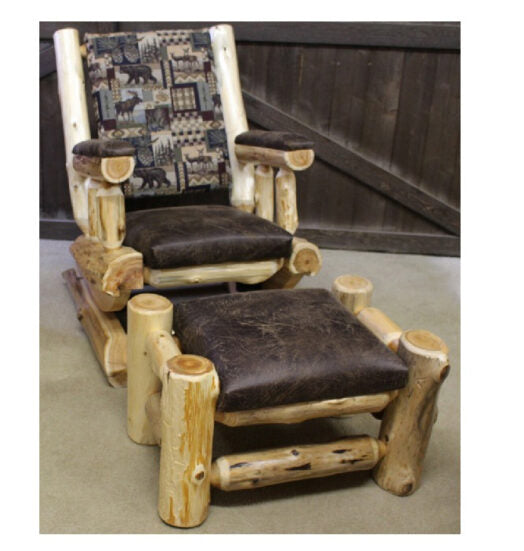 Hidden Lake Hand Peeled Log Rocker and Ottoman